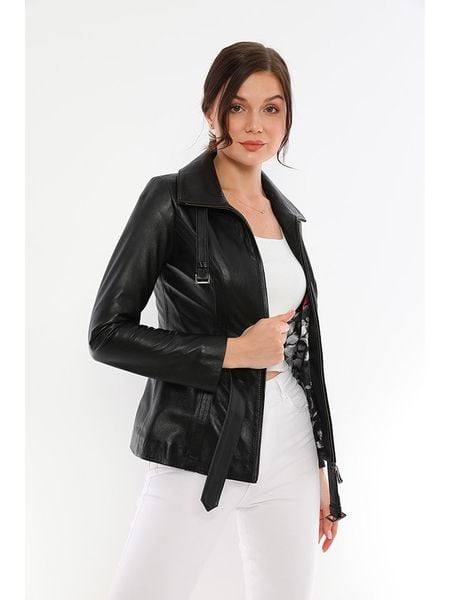 Basics & More Skórzana kurtka w kolorze czarnym rozmiar: M. Czarne kurtki damskie Basics & More, m, bez wzorów, ze skóry, bez kaptura. Za 376.85 zł.