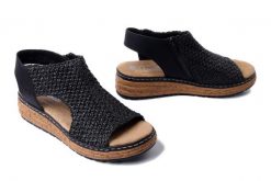 RIEKER 62783-00 black, sandały damskie. Czarne sandały damskie Rieker, bez wzorów, bez obcasa. Za 263.92 zł.