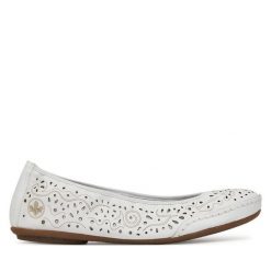 Baleriny Rieker. Białe baleriny damskie Rieker, bez wzorów, bez obcasa. Za 289.99 zł.