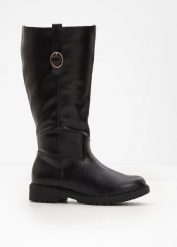Kozaki z szeroką cholewką. Czarne kozaki damskie bonprix, bez obcasa. Za 149.99 zł.
