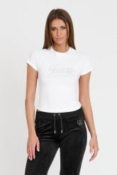 JUICY COUTURE Biały t-shirt Retroshrunken Tee. Białe t-shirty damskie Juicy Couture, s, bez wzorów, bez kołnierzyka. W wyprzedaży za 128.99 zł.