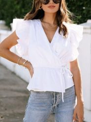 LA Angels Bluzka w kolorze białym rozmiar: L. Białe bluzki damskie LA Angels, l, bez wzorów, z bawełny, bez kołnierzyka, bez ramiączek. Za 113.99 zł.