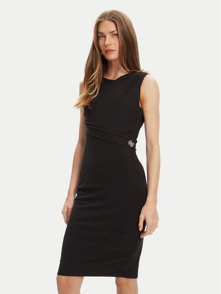 Guess Sukienka codzienna W5YK27 KAQL2 Czarny Regular Fit. Czarne sukienki damskie Guess, na co dzień, xl, z aplikacjami, bez kołnierzyka, bez ramiączek, proste. Za 259.99 zł.