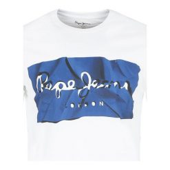 T-shirt Pepe Jeans. Białe t-shirty męskie Pepe Jeans, na lato, m, bez wzorów, z jeansu, bez kołnierzyka. Za 59.00 zł.