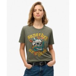 Luźna koszulka Neo Trad Tattoo. Zielone bluzki sportowe damskie Superdry., bez wzorów, z bawełny, bez ramiączek. Za 152.55 zł.