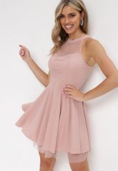 Różowa Rozkloszowana Sukienka Mini z Siateczką Philippina. Czerwone sukienki damskie Born2be, na imprezę, bez wzorów, z tiulu, bez kołnierzyka, bez ramiączek, mini, rozkloszowane. W wyprzedaży za 103.99 zł.