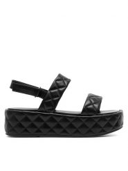 DeeZee Sandały KL-E8175-20 Czarny. Czarne sandały damskie DeeZee, bez wzorów, ze skóry, bez obcasa, na koturnie. Za 129.99 zł.