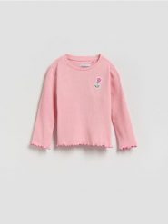 Koszulka z haftem - różowy. Czerwone koszulki dziewczęce Reserved, m, bez wzorów, z bawełny, bez ramiączek. Za 29.99 zł.