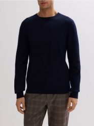 Sweter z wełny merino - granatowy. Niebieskie swetry męskie Reserved, l, bez wzorów, z wełny, bez kołnierzyka. Za 199.99 zł.