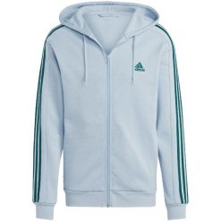 Bluza męska adidas Essentials Fleece 3-Stripes Full-Zip. Niebieskie bluzy bez kaptura męskie Adidas, bez wzorów, z materiału, sportowe, bez kołnierzyka, bez ramiączek. Za 229.00 zł.