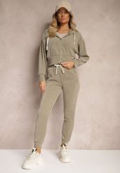 Ciemnozielony Komplet Dresowy z Dodatkiem Bawełny Spodnie z Gumką w Talii Bluza z Kapturem Sesaria. Zielone bluzy z kapturem damskie Renee, l, z bawełny. Za 129.99 zł.