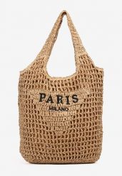 Ciemnobeżowa Torebka Shopper z Plecionką i Napisami Navessa. Brązowe shopper bag damskie Born2be, bez wzorów, bez dodatków. Za 119.99 zł.