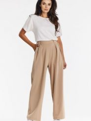 Spodnie Damskie Model A674 Beige - awama. Brązowe spodnie materiałowe damskie Awama, bez wzorów, z elastanu, eleganckie, z podwyższonym stanem. Za 356.58 zł.