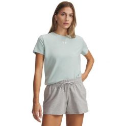 Koszulka bawełniana damska Under Armour Rival Core SS. Niebieskie bluzki sportowe damskie Under Armour, l, z bawełny, bez kołnierzyka, bez ramiączek. Za 129.45 zł.