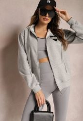 Szara Dzianinowa Bluza na Suwak z Kapturem Heliozze. Szare bluzy z kapturem damskie Renee, l, z bawełny. Za 99.99 zł.