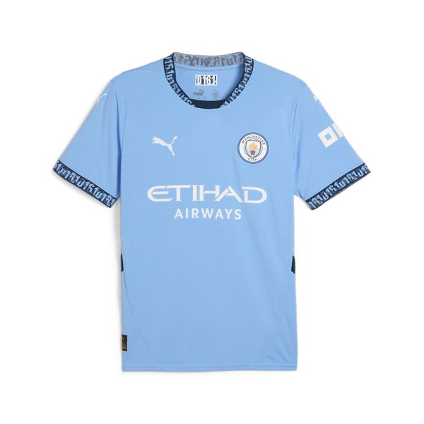 Męska koszulka domowa Manchester City 24/25 PUMA Team Light Blue Marine. Niebieskie t-shirty sportowe męskie Puma, m, bez ramiączek, do piłki nożnej. Za 279.00 zł.