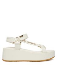 Liu Jo Sandały Flo 05 SA6151 EX226 Écru. Sandały damskie Liu Jo, bez wzorów, ze skóry, bez obcasa, na koturnie. Za 639.99 zł.