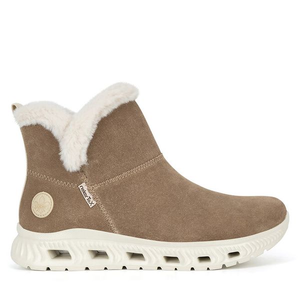 Botki Rieker. Brązowe botki damskie Rieker, bez obcasa, na płaskiej podeszwie, bez zapięcia. Za 311.00 zł.