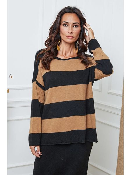 So Cachemire Sweter "Epi" w kolorze czarno-jasnobrązowym rozmiar: XL. Brązowe swetry klasyczne damskie So Cachemire, xl, z kaszmiru, bez kołnierzyka. Za 261.67 zł.