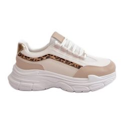 Sneakersy Buty Sportowe Damskie Na Grubej Podeszwie Beżowe Lerila beżowy. Brązowe buty sportowe na co dzień damskie bez wzorów, ze skóry. Za 125.58 zł.