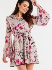 Sukienka Model A509 Cherry Flowers - awama. Czerwone sukienki damskie Awama, na imprezę, l, bez wzorów, z szyfonu, bez kołnierzyka, bez ramiączek. Za 356.58 zł.