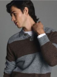 Sweter polo z wełną - wielobarwny. Swetry męskie Reserved, l, bez wzorów, z dzianiny, bez kołnierzyka. Za 219.99 zł.