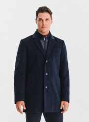PAKO LORENTE – Granatowy płaszcz męski z wełną. Niebieskie płaszcze męskie Pako Lorente, na jesień, m, bez wzorów, z poliesteru. Za 999.99 zł.