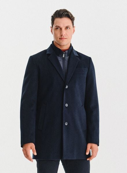PAKO LORENTE – Granatowy płaszcz męski z wełną. Niebieskie płaszcze męskie Pako Lorente, na jesień, m, bez wzorów, z poliesteru. Za 999.99 zł.