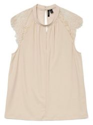 Vero Moda Bluzka w kolorze beżowym rozmiar: M. Brązowe bluzki damskie Vero Moda, m, bez wzorów, z koronki, bez kołnierzyka, bez ramiączek. Za 79.21 zł.