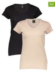 G-Star Koszulki (2 szt.) w kolorze czarno-beżowym rozmiar: S. Brązowe t-shirty damskie G-Star, s, bez wzorów, z bawełny, bez kołnierzyka. Za 126.75 zł.