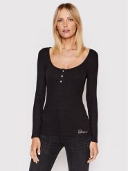 Guess Bluzka W2YP46 KBCO2 Czarny Slim Fit. Czarne bluzki damskie Guess, xl, z aplikacjami, z wiskozy, bez ramiączek. Za 169.99 zł.