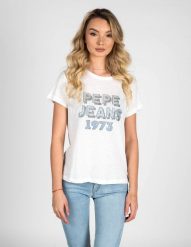 Pepe Jeans T-Shirt "Bibiana" | PL504817 | Bibiana | Kobieta | Biały. Białe t-shirty damskie Pepe Jeans, l, bez wzorów, z bawełny, bez kołnierzyka. W wyprzedaży za 99.00 zł.