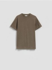 Strukturalny t-shirt comfort fit - zielony. Zielone t-shirty męskie Reserved, l, bez wzorów, z bawełny, bez kołnierzyka. Za 69.99 zł.