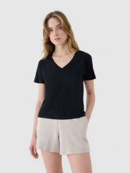 4F T-shirt oversize z modalem damski - czarny XS. Czarne t-shirty damskie 4f, xs, bez wzorów, z bawełny, bez kołnierzyka. W wyprzedaży za 39.99 zł.