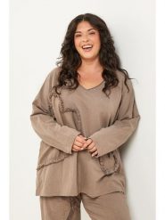 Curvy Lady Koszulka w kolorze beżowym rozmiar: 44/46. Brązowe bluzki damskie Curvy Lady, z aplikacjami, bez kołnierzyka. Za 86.99 zł.