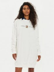Tommy Jeans Sukienka dzianinowa DW0DW18715 Écru Relaxed Fit. Sukienki damskie Tommy Jeans, xxs, bez wzorów, z bawełny, bez kołnierzyka, bez ramiączek. Za 299.99 zł.