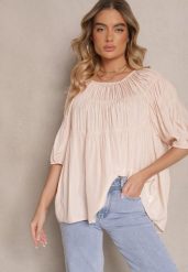 Jasnoróżowa Bluzka z Wiskozą o Fasonie Oversize z Gumkami w Ramionach Alirona. Czerwone bluzki damskie Renee, bez wzorów, z wiskozy, bez kołnierzyka, bez ramiączek. Za 44.99 zł.