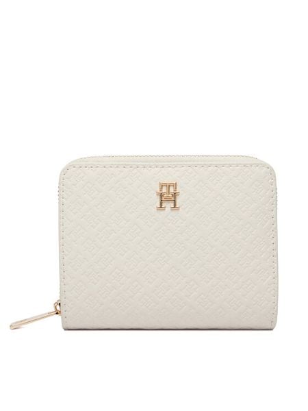 Tommy Hilfiger Portfel Th Icon Med Za W/Flap Mono AW0AW18474 Beżowy. Brązowe portfele damskie Tommy Hilfiger, bez wzorów, ze skóry. Za 269.99 zł.