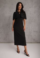 Czarna Sukienka VICES o Dopasowanym Kroju z Narzutką Kelaleno. Czarne sukienki damskie Renee, na imprezę, l, bez wzorów, bez kołnierzyka, bez ramiączek, maxi, dopasowane. Za 199.99 zł.