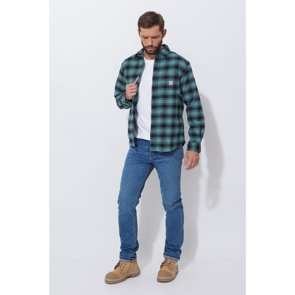 Koszula flanelowa w kratę Carhartt Rugged Flex Midweight. Niebieskie koszule męskie Carhartt, xl, bez wzorów, bez kołnierzyka, bez ramiączek. Za 319.00 zł.