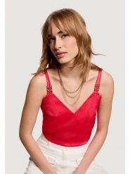 Morgan Top 242-OLAFI Koralowy Regular Fit. Pomarańczowe topy damskie Morgan, bez wzorów, z syntetyku, bez kołnierzyka. Za 179.99 zł.