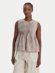 Eleh Bluzka SS260268 Beżowy Regular Fit. Brązowe bluzki damskie Eleh, bez wzorów, z wiskozy, bez kołnierzyka, bez ramiączek. Za 564.99 zł.