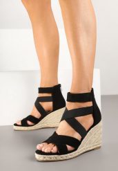 Czarne Sandały Vices na Plecionym Koturnie w Stylu Boho Telomaris. Czarne sandały damskie Born2be, bez wzorów, bez obcasa, na koturnie. Za 109.99 zł.