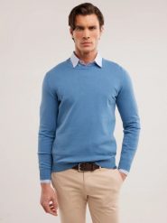 Sweter męski bawełniany niebieski Basilian 401. Niebieskie swetry męskie Big Star, l, bez wzorów, z bawełny, bez kołnierzyka. W wyprzedaży za 99.99 zł.