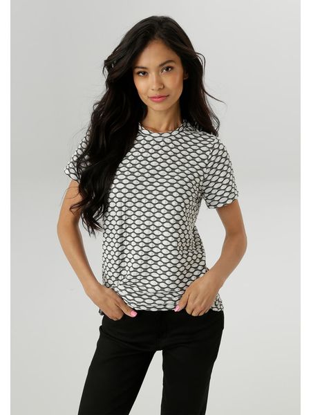 Aniston Koszulka w kolorze antracytowo-białym rozmiar: 44. Czarne bluzki damskie Aniston, bez wzorów, bez kołnierzyka, bez ramiączek. Za 65.99 zł.