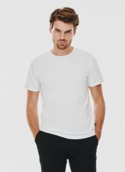 PAKO LORENTE – Biały gładki T-shirt Basic. Białe t-shirty męskie Pako Lorente, m, bez wzorów, z bawełny, bez kołnierzyka. Za 99.99 zł.