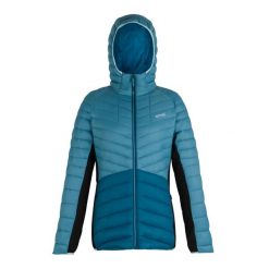 Damska kurtka z kapturem Regatta Leedre. Niebieskie kurtki damskie Regatta, bez wzorów, z puchu, z kapturem. Za 259.99 zł.