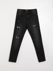 Jeansy slim z dziurami - czarny. Czarne jeansy męskie Sinsay. Za 79.99 zł.
