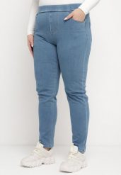 Niebieskie Dopasowane Casulowe Jeansy z Gumką w Pasie Eluneds. Niebieskie jeansy damskie Born2be. Za 54.99 zł.