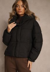 Czarna Kurtka Puffer z Pikowaniem Kapturem i Kieszonką przy Rękawie Galeida. Czarne kurtki damskie Renee, l, bez wzorów, z jeansu. Za 179.99 zł.